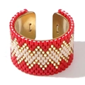 Handgewebter Miyuki-Perlenring mit geometrischem rot-weiß-goldener Herzmuster - Rot Weiß Gold Geometrisch Gewebt (MI-R23061405O)