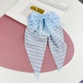 Fiocco per capelli blu a righe in tessuto velato con lunghi nastri decorativi - Fermagli per capelli a becco d'anatra / A Righe Blu Chiaro