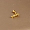 Macro shot of golden fishbone ear stud with sparkling zircon inlay and screw ball back - Fishbone Shape / Gold