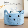 Cesta de almacenamiento de cuerda de algodón azul cielo con orejas de gato, 21x12 cm - Forma de Gato / 21X12cm / Azul cielo