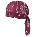 Close-up of burgundy durag with white paisley patterns and smooth satin silk texture - One Size / Jujube Red Paisley