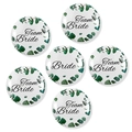 Set di 6 spille Team Bride con motivo eucalipto per addio al nubilato e matrimoni - 58mm / Verde 5+1