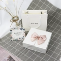 White double-door jewelry gift box with pink bow, matching tote bag and floral greeting card - Necklace/Earring/Single Ring Slot / White + Hot Stamping Bag