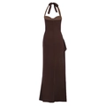 Dark brown halter neck backless maxi dress with sleek concealed zipper detail - XS / Brown