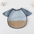 Blue and beige waterproof baby bib with short sleeves and a large crumb catcher pocket - Shawl - Light Blue Color Block / One Size
