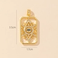 Golden Evil Eye rectangular hollow pendant with blue stone and white zircons, 3.5cm x 1.7cm - Gold Rectangular Evil Eye Zircon Pendant (37)
