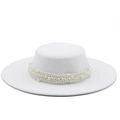 Elegante sombrero boater de lana blanca para mujer con banda decorativa de cadena de perlas - M (56-58cm) / 04 Blanco
