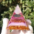 Orgone crystal pyramid with pink rose quartz and golden life flower energy patterns - Purple Pink Pyramid / Small