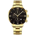 Montre homme d'affaires avec bracelet en acier doré, cadran noir, calendrier et chiffres romains - Bracelet Doré Cadran Noir (10)