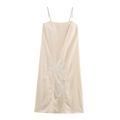 Abito lungo in raso beige con ricamo palma e spalline con perline stile bohémien - XS / Albicocca