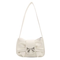 Chic beige underarm bag with bow tie design and metallic clasp detail in PU leather - White
