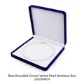 Dark blue velvet pearl necklace gift box with white interior lining and fixed strap - Rounded Velvet/19x19x4cm / Blue