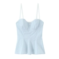 Top canotta da donna a righe verticali bianche e azzurre con fiocco decorativo - XS / Righe Celeste