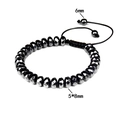 Détail des perles d'hématite facettées 5x8mm et perles rondes 6mm sur cordon noir - Perle plate coupée 8x5mm