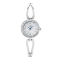 Reloj de cuarzo plateado con esfera de nácar y bisel de pedrería en correa de metal - Plata/Blanco