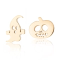 Cute Halloween ghost and pumpkin stud earrings in gold plated finish for women - Asymmetric Ghost Pumpkin (156) / Gold