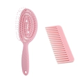 Pink two-piece professional hair styling set with hollow vent brush and wide-tooth comb - Two-Piece Set / Pink Jewelry Set