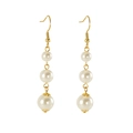 Elegant gold drop earrings featuring three graduated pearls in a vertical hanging design - Graduated Triple Pearl Style (White)