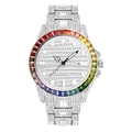 Dettaglio macro di orologio argento con pietre arcobaleno e quadrante pieno di diamanti - Argento (Cristalli Multicolore)