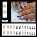 French tip butterfly press-on nails in black and white with rhinestones and floral art - Z736 Daisy Butterfly (Glue Type)