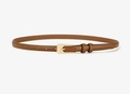 Cintura minimalista in ecopelle marrone con fibbia in metallo dorato per jeans casual - Cammello
