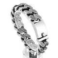 Bracciale da uomo punk retro in acciaio inossidabile argento con maglie strutturate - Stile Retrò con Texture a Griglia (KB150663-KJX)