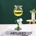 Creative glass goblet with a green stem decorated with lily of the valley flowers - 250ml Lily of the Valley Glass