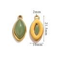 Golden stainless steel marquise pendant with green stone, showing front and back views - Green Aventurine
