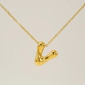 Polished 18K gold plated titanium steel necklace featuring a smooth bubble letter V pendant - Gold - Letter V