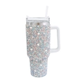 40oz stainless steel tumbler with colorful rhinestone cow print and handle - 1200ml (40oz) / Iridescent White