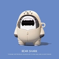 Cute bear-shark silicone case for AirPods in cream and grey colors with split design - Raincoat Shark + Carabiner / AirPods 1/2 Gen
