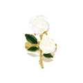 Golden napkin ring featuring white double rose design with green enamel leaves - Style 3-Double White Roses with Green Leaves
