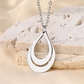 Double-layered hollow teardrop pendant necklace in polished silver stainless steel finish - Steel