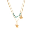 Double layer gold shell necklace with blue stone beads, starfish and turtle pendants - Turtle & Starfish Layered Style (1#)