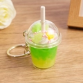 Cute green and yellow gradient ice cream bear keychain with white cream topper - Green