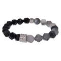 Bracciale elastico con perline sfaccettate da 10mm in ossidiana nera e occhio di tigre grigio - Bracciale in Agata Grigia e Ossidiana