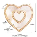 Large double-layered gold heart pendant with white mop shell and pave zircon inlay - Shell-31mm Shell Heart