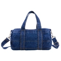 Kids trendy dark blue denim cylinder shoulder bag with adjustable strap and contrast stitching - Dark Blue