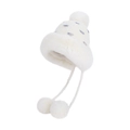 Cappello trapper in maglia bianca con paillettes blu e pompon in ecopelliccia - Bianco