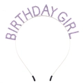 Birthday Girl headband with vibrant purple rhinestones on a silver metal frame - Silver Base + Light Purple Rhinestone