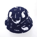 Detail of dark blue cotton bucket hat for children with white marine life pattern print - Navy Blue Whale