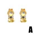 Mermaid princess stud earrings with colorful cubic zirconia and opal on white background - Orange And Blue Gem Figure Style (A)