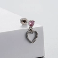 Silver titanium heart stud earring with pink zircon and hollow heart pendant - Double Heart Style (A015-5#) / Single Piece