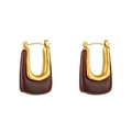 U-shaped earrings featuring tortoiseshell acrylic with polished gold metal finish - Acrylic U-Shaped Hoop Earrings - Coffee