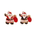 Charming Santa Claus stud earrings with colorful enamel finish on a white background - Santa Claus