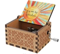 Hand-cranked wooden music box with You are my Sunshine engraving and colorful inner artwork - Colorful Sunshine