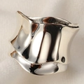 Minimalist wide silver ring featuring a modern origami-inspired wavy texture for women - Open Size 14 (Adjustable 12-17) / Antique Silver