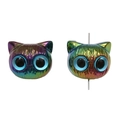Iridescent acrylic cat head beads with blue eyes for DIY jewelry making and crafts - 19x16mm Hole 3mm / Black Cat with Blue Eyes
