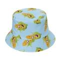 Light blue reversible bucket hat featuring cartoon yellow corn patterns for women - Blue Corn (G)