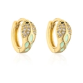 Mini 18K gold plated snake hoop earrings with green enamel and clear zircon details - Gold Green Enamel